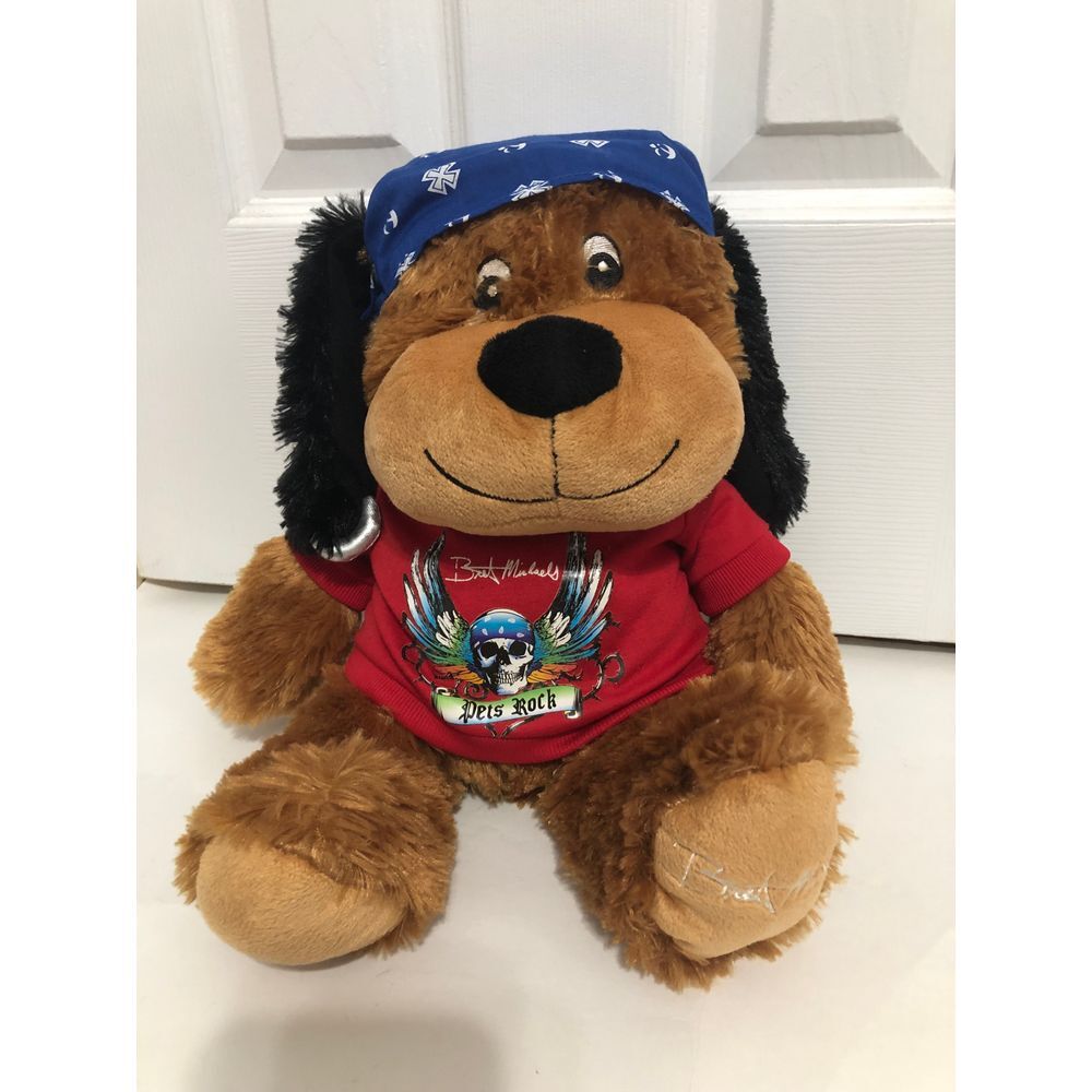 Brett Michaels teddy‎ bear with bandanna shirt earrings Pets Rock poison fan
